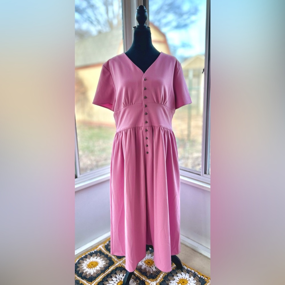 Elegant Pink Button-Down Dress | Jessakae Folklore | XL